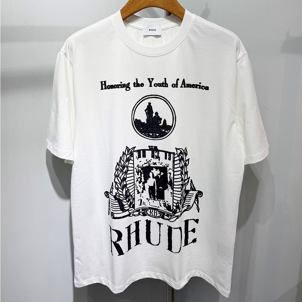 Rhude White Tshirt With Black Crest Graphic Rhude White Tshirt With Black Crest Graphic